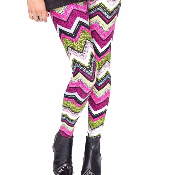 Agnes & Dora S/M Leggings Chevron Scales BRIGHT Leggings NWT w Original Dust Bag - Picture 3 of 11